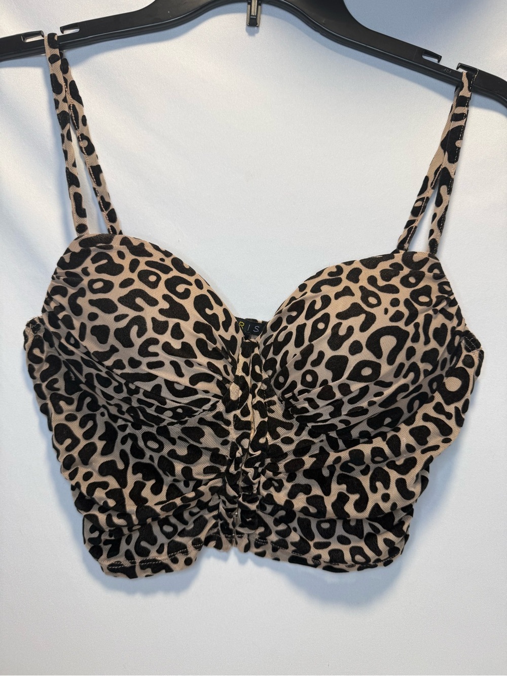 IRIS Leopard-Print Bustier Crop Top in Beige and Black. SIZE S